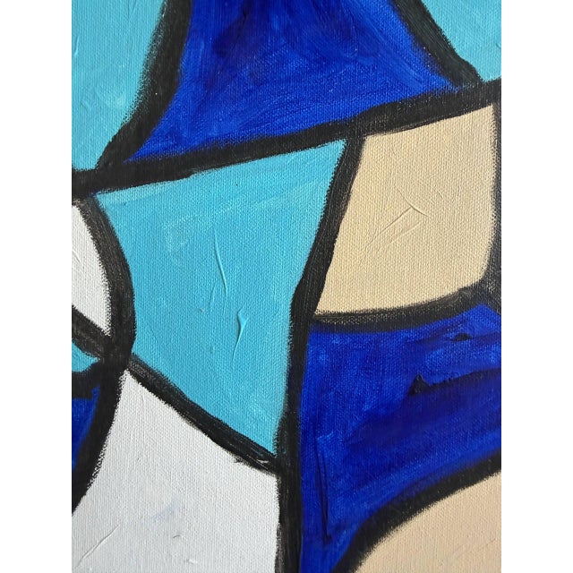 Textile Abstract Blue & White Geometric Painting by Gavin Mc Groggan – Contemporary Modern Art For Sale - Image 7 of 9