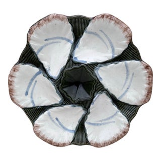 French Majolica Oyster Plate Longchamp, Circa 1900 For Sale