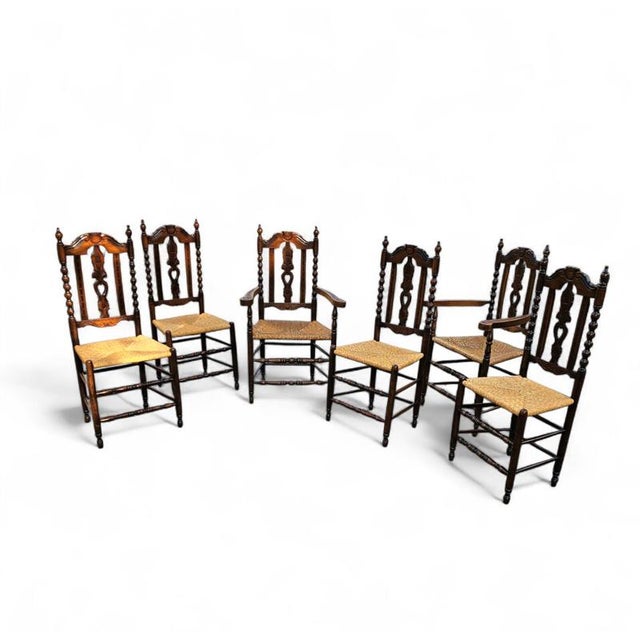 Ornate Wood Bobbin Wicker Dining Chairs, Set of 6 For Sale - Image 15 of 18