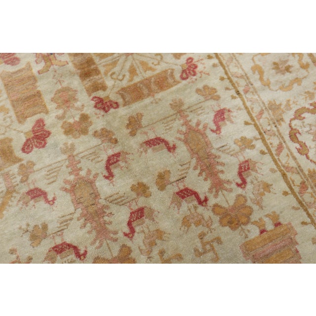 Early 20th Century Antique Zabihi Collection Pictorial Ivory Oushak Rug - 9'2" x 15'2" For Sale - Image 5 of 12