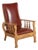 1910s S.A. Cook Upholstered Oak Recliner Chair With Carved Lion Head and Scrollwork For Sale