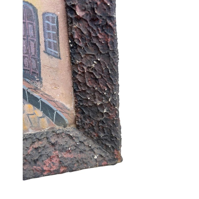 Vintage Folk Art European Night Street Scene Oil Paintings, Set of 2 For Sale - Image 17 of 18