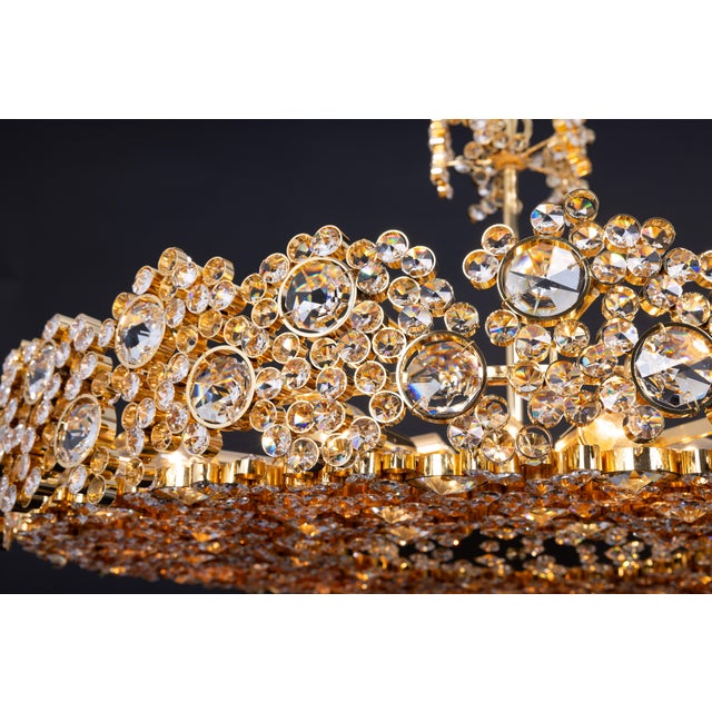 Large Gilt Brass and Crystal Glass Encrusted Chandelier from Palwa, Germany, 1970s For Sale - Image 16 of 18