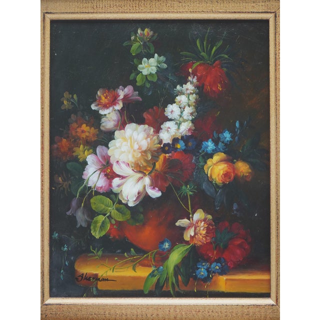 Traditional 1980s Oil on Board Floral Still Life Painting Artist - Signed For Sale - Image 3 of 12