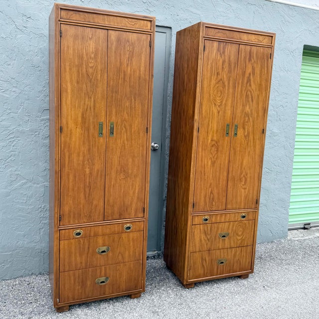 Drexel Drexel Passages Campaign Style Armoires - A Pair For Sale - Image 4 of 12