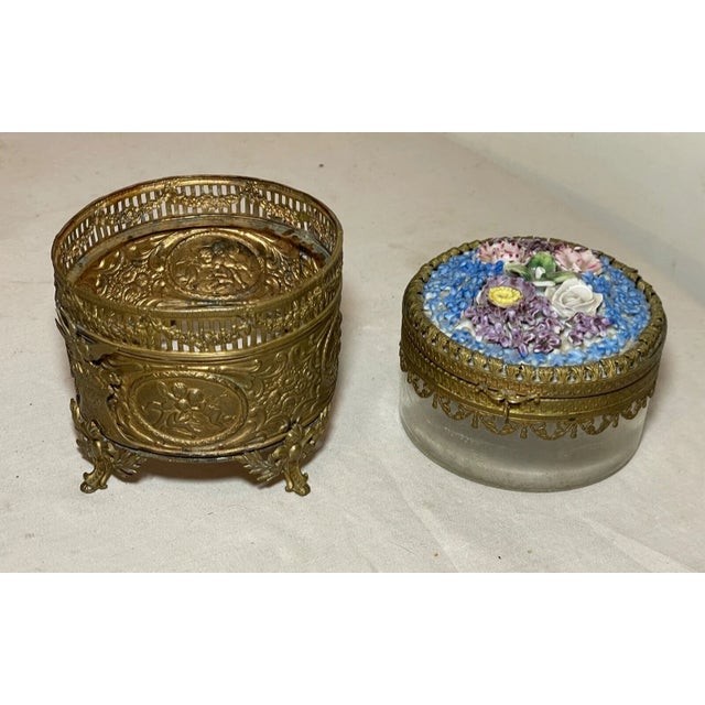 Antique 19th Century Ornate Bronze Porcelain Glass Vanity Casket Dresser Box Jar For Sale - Image 11 of 16