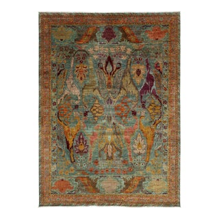 Modern Bidjar-Style Wool Rug Hand-Knotted in Blue With Persian-Inspired Design For Sale