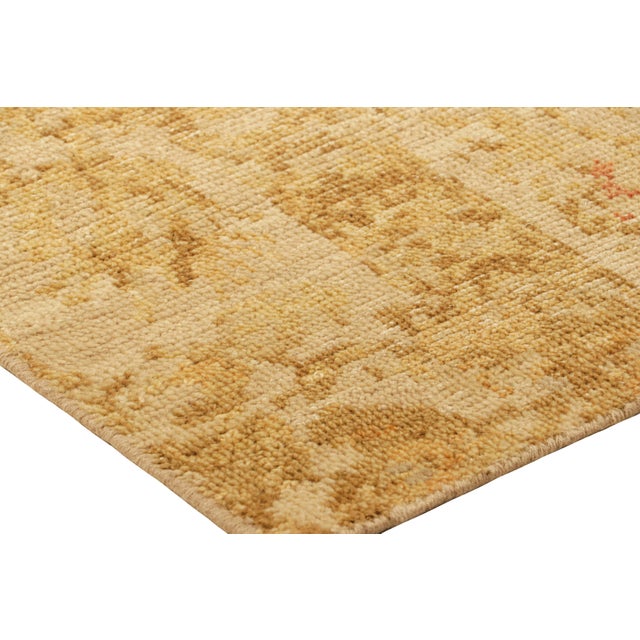 Rug & Kilim’s Distressed European Square Rug in Beige-Brown & Gold Florals For Sale In New York - Image 6 of 7