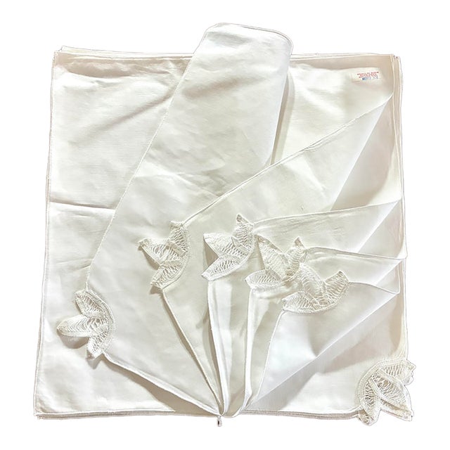 Vintage Handmade White Battenburg Lace Napkins Embroidered Borders Cotton - Set of 12 For Sale