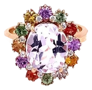 5.60 Carat Kunzite Sapphire Diamond 14 Karat Rose Gold Cocktail Ring, Size 7