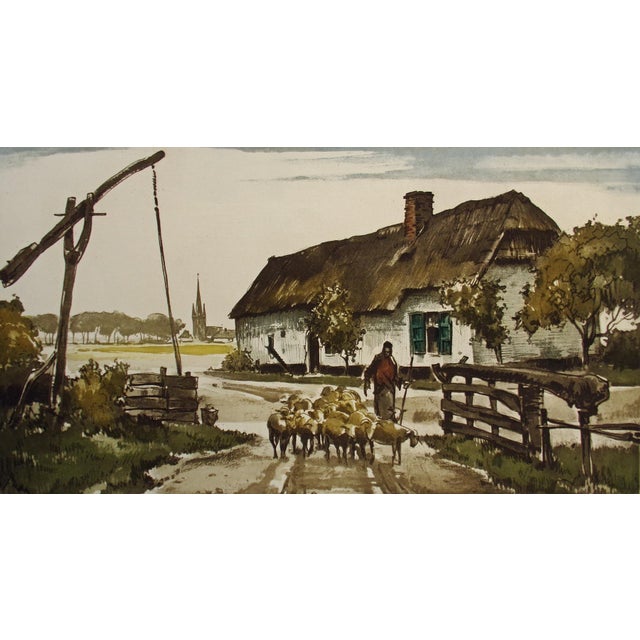 "Le Retour du Troupeau" Aquatint Etching by Roger Hebbelinck Hand signed, titled and numbered by the artist in pencil "Le...