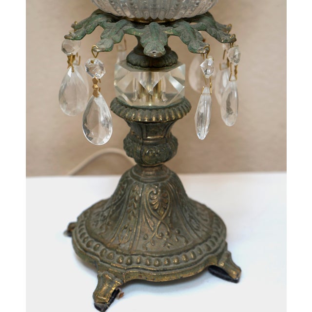 1910s 1915 Antique Bronze Art Nouveau German Crystal Prism Table Lamp For Sale - Image 5 of 13