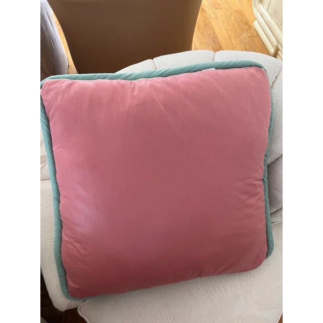 Contemporary 1980s Custom Made Large Pink Teal Ribbon Pillow For Sale - Image 3 of 6