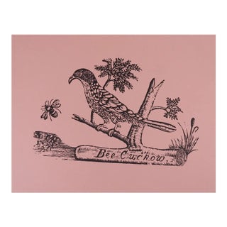 1960s Jonathan Fisher Bird Woodcut on Pink Paper For Sale