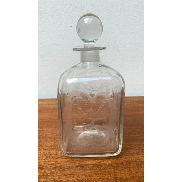 Vintage Danish Glass Bottle With Engraving For Sale - Image 9 of 18