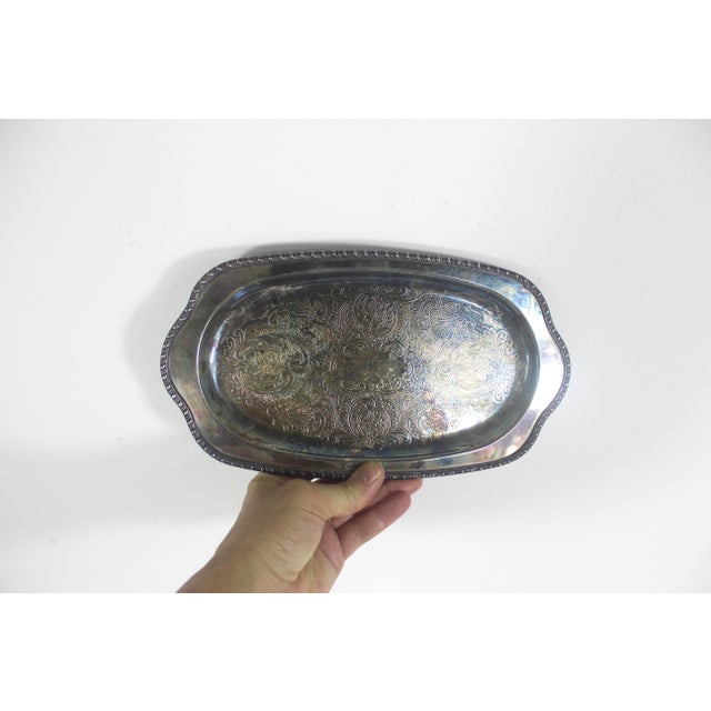 Small Oval Silver Plated Tray, Vintage Plate, Trinket Dish, Heavy Patina Serving, Jewellery, Business Card Holder Old English For Sale - Image 6 of 8