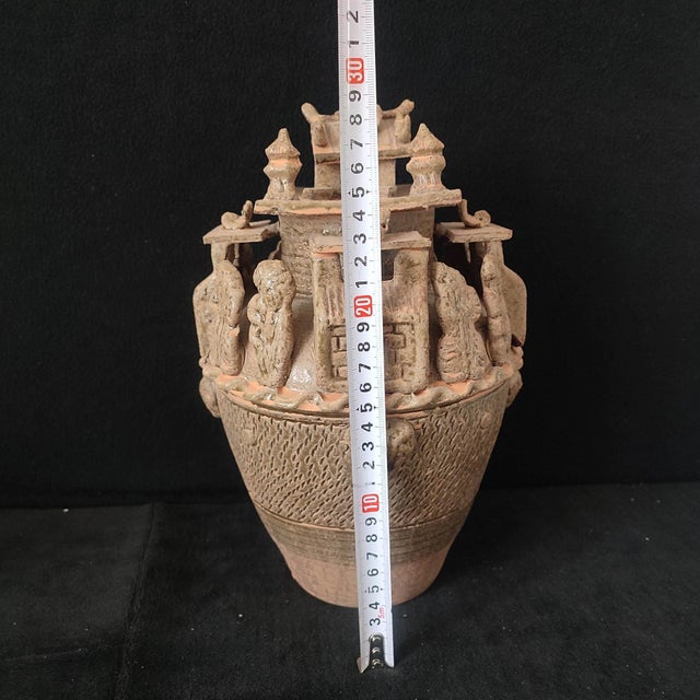 Ceramic Chinese Ceramic Pot,Brown Glaze Porcelain Granary Jar Hand Carved Figures and Architecture Pattern For Sale - Image 7 of 11