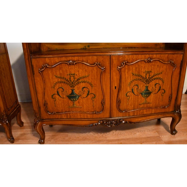 1910s 1910s Antique Pair of French Louis XV Satinwood Cabinets / Credenzas / Bookcases For Sale - Image 5 of 15