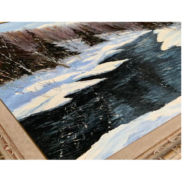 Textile Fernand Gaulin Signed Winter Landscape Oil Painting, 1973 For Sale - Image 7 of 17
