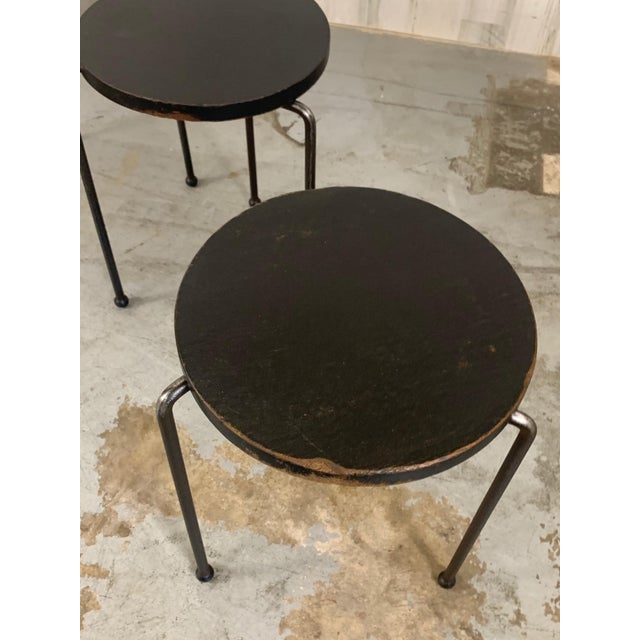Ebony Wood and Iron Stacking Tables / Stools For Sale - Image 8 of 10