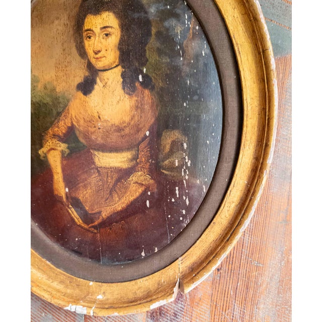 18th Century 18th Century English or American Limner Portrait Painting of a Lady For Sale - Image 5 of 16