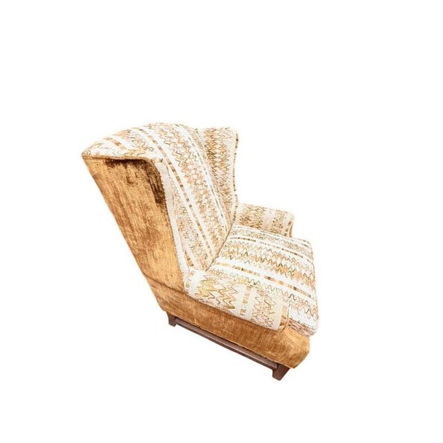 Accent Chair Wing Back Velvet Jacquard Stripe Stuart Funiture Company Asheboro Nc. Retro Kitsch Statement Piece Living Room Office For Sale - Image 6 of 12