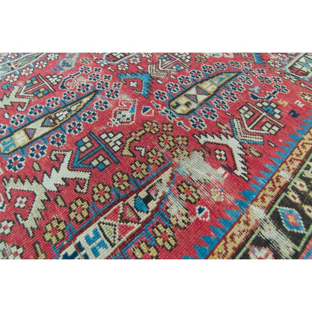 Tribal 1900s Antique Red Distressed Geometric Handwoven Runner - 4’2.5” X 10’ For Sale - Image 3 of 11