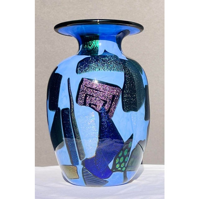 Mad Art Studio Handblown Azure Blue & Dichroic Mosaic Vase For Sale - Image 4 of 12