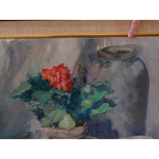 Mid 20th Century Floral Geranium Still Life Oil Painting For Sale - Image 4 of 5