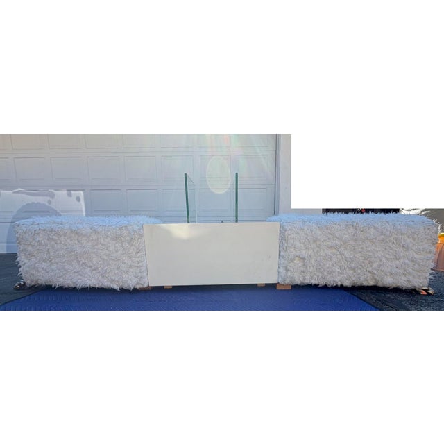 Glam Faux Fur Bench With Silver Claw Feet & Built-in Propane Fire Lantern | 3-Piece Vintage Set For Sale In Los Angeles - Image 6 of 10