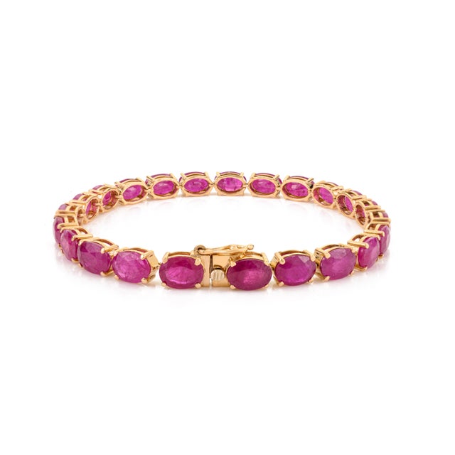 Metal Certified 23.37 Carat Pinkish Red Ruby Bracelet Valentine Gift in 14k Yellow Gold For Sale - Image 7 of 13