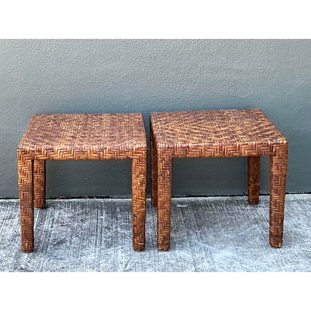 Vintage Woven Rattan Side Tables - A Pair For Sale - Image 9 of 12