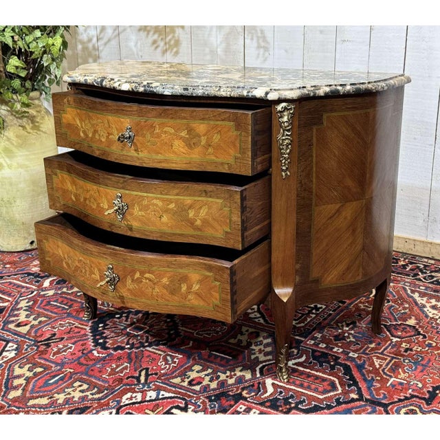 Louis XV Commode in Rosewood, Oak and Marble Top, 1960s For Sale - Image 12 of 18