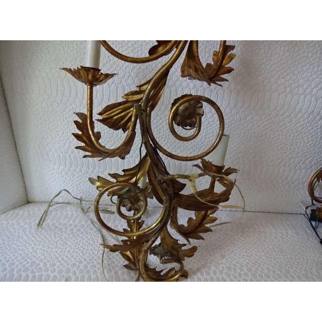 Bronze Mid-20th Century Pair of Gilt Bronze Hollywood Regency Wall Sconces. For Sale - Image 8 of 10