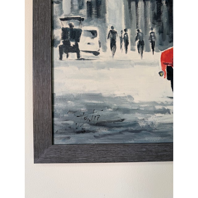 Modern Impressionist Havana Cuba Street Scene Oil on Canvas Painting With Red Classic Car, Signed For Sale - Image 10 of 11