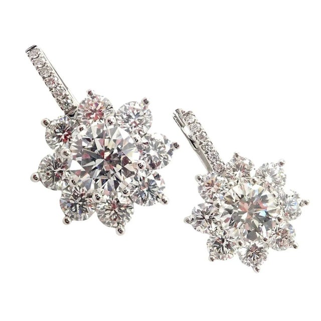 T Foster & Co Platinum Flower 4.84ctw Diamond Stud Halo Earrings GIA These earrings are for pierced ears. Metal: Platinum...