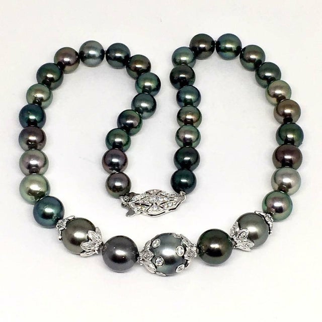 2010s Diamond Tahitian Pearl Necklace 18k Gold 13.25 mm 17" Certified For Sale - Image 5 of 11