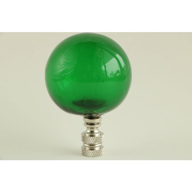 Emerald Green Blown Glass Lamp Finial on Chrome For Sale - Image 4 of 6