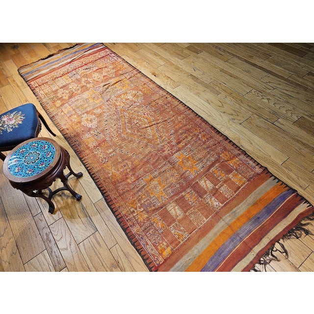 Vintage Moroccan Rug, Hand-Knotted Wool, Geometric Pattern, Red & Lavender, 5’ X 13’ For Sale - Image 4 of 14