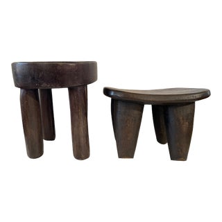Set of Two African Wood Milk Stools I . Coast For Sale
