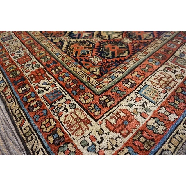 Late 19th Century 1900s Rustic Blue Navy Tribal Geometric Antique Caucasian Karabagh Wool Rug For Sale - Image 5 of 7