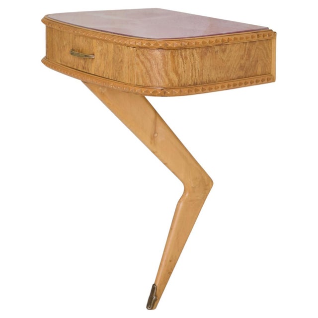 Italian Wall-Mounted Nightstand with Pink Glass Top, 1950s For Sale - Image 11 of 12