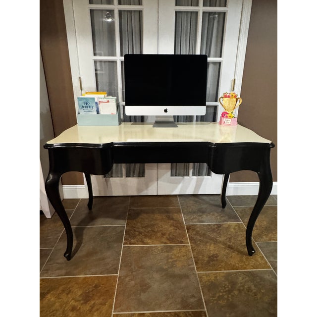 2000 - 2009 Celerie Kemble for Henredon Black Lacquer Desk With Cream Leather Top For Sale - Image 5 of 7