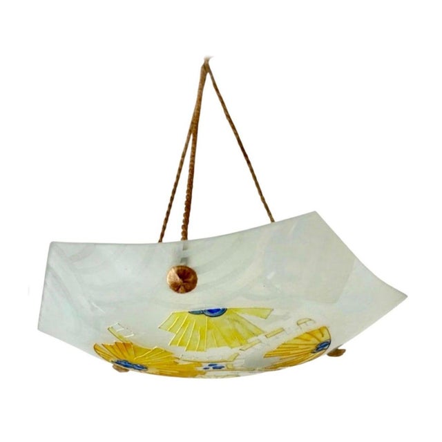 Art Deco French Pendant Light in Glass by Loys Lucha for Charles Ranc, 1920s For Sale - Image 6 of 6