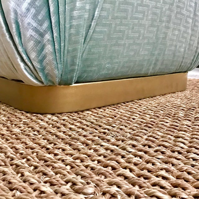 Mid-Century Modern 1980s Hollywood Regency Aquamarine Pouf For Sale - Image 3 of 9