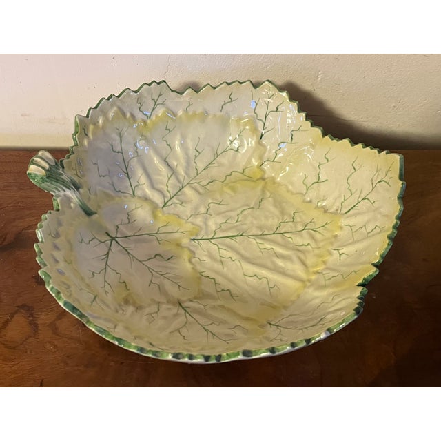 Large Portuguese Majolica Pottery Leaf Centerpiece or Serving Bowl For Sale - Image 9 of 13