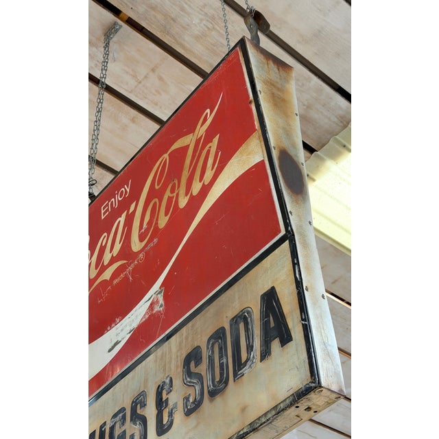 Monumental Double-Sided Coca-Cola “Drugs & Soda” Trade Sign, WPB FL, 1960s For Sale - Image 12 of 16