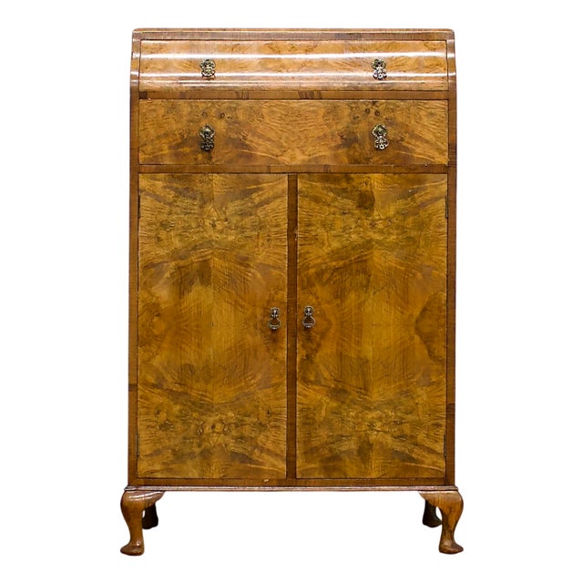 British Art Deco Burr Walnut Linen Cabinet, 1930s For Sale