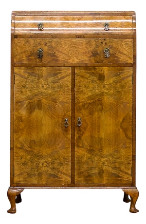 British Art Deco Burr Walnut Linen Cabinet, 1930s