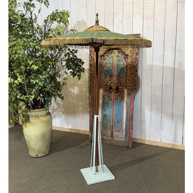 Indonesian Parasol in Wallpaper, Wood and Wool, 1950s For Sale - Image 3 of 18